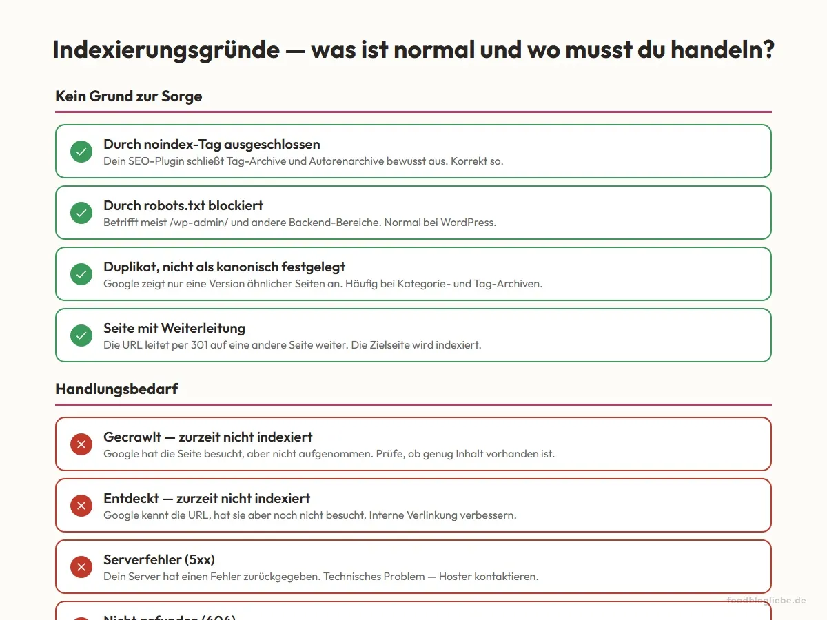 Indexierungsgründe — was ist normal und wo musst du handeln?