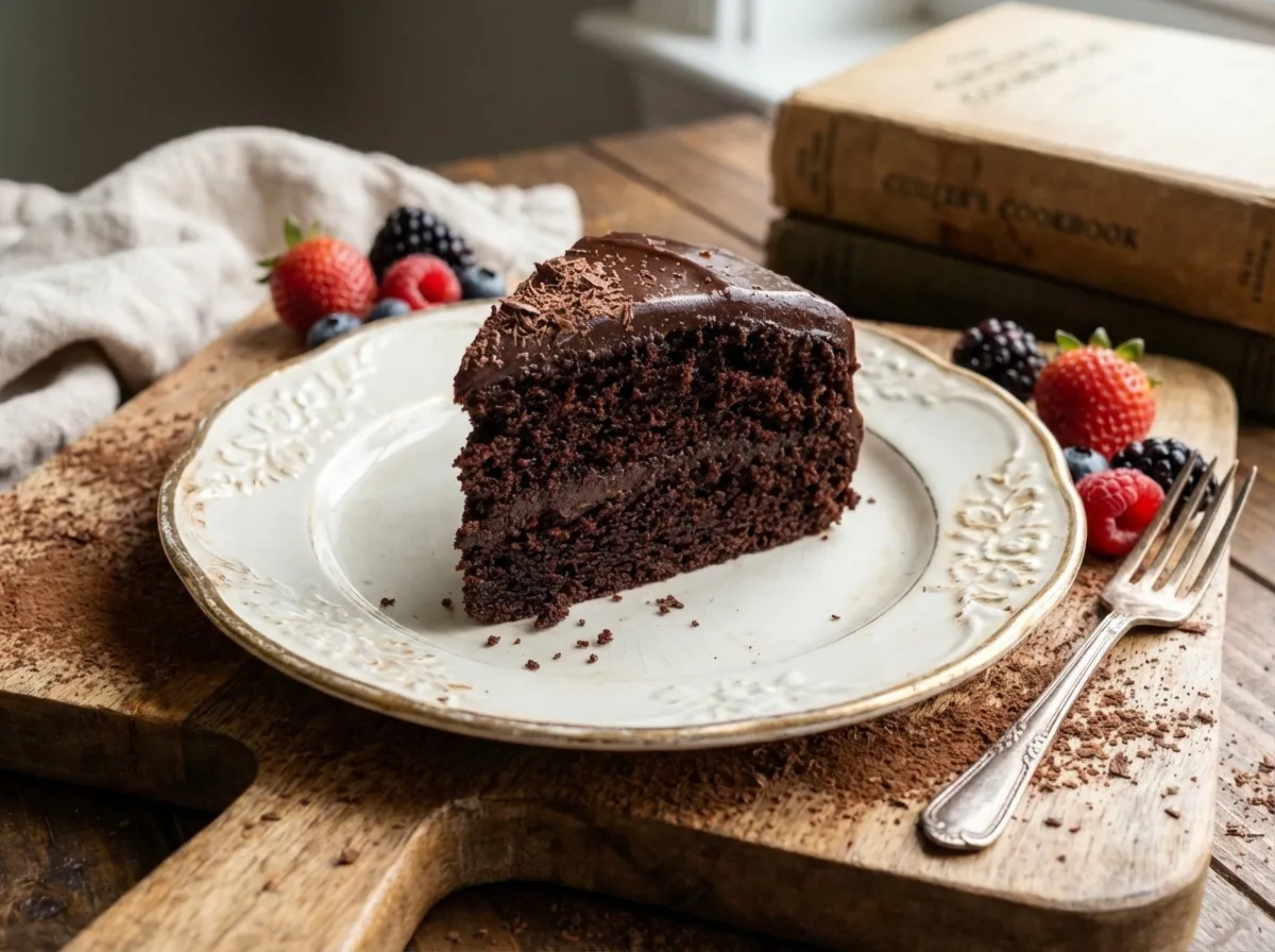 Schokoladenkuchen Stück auf Teller